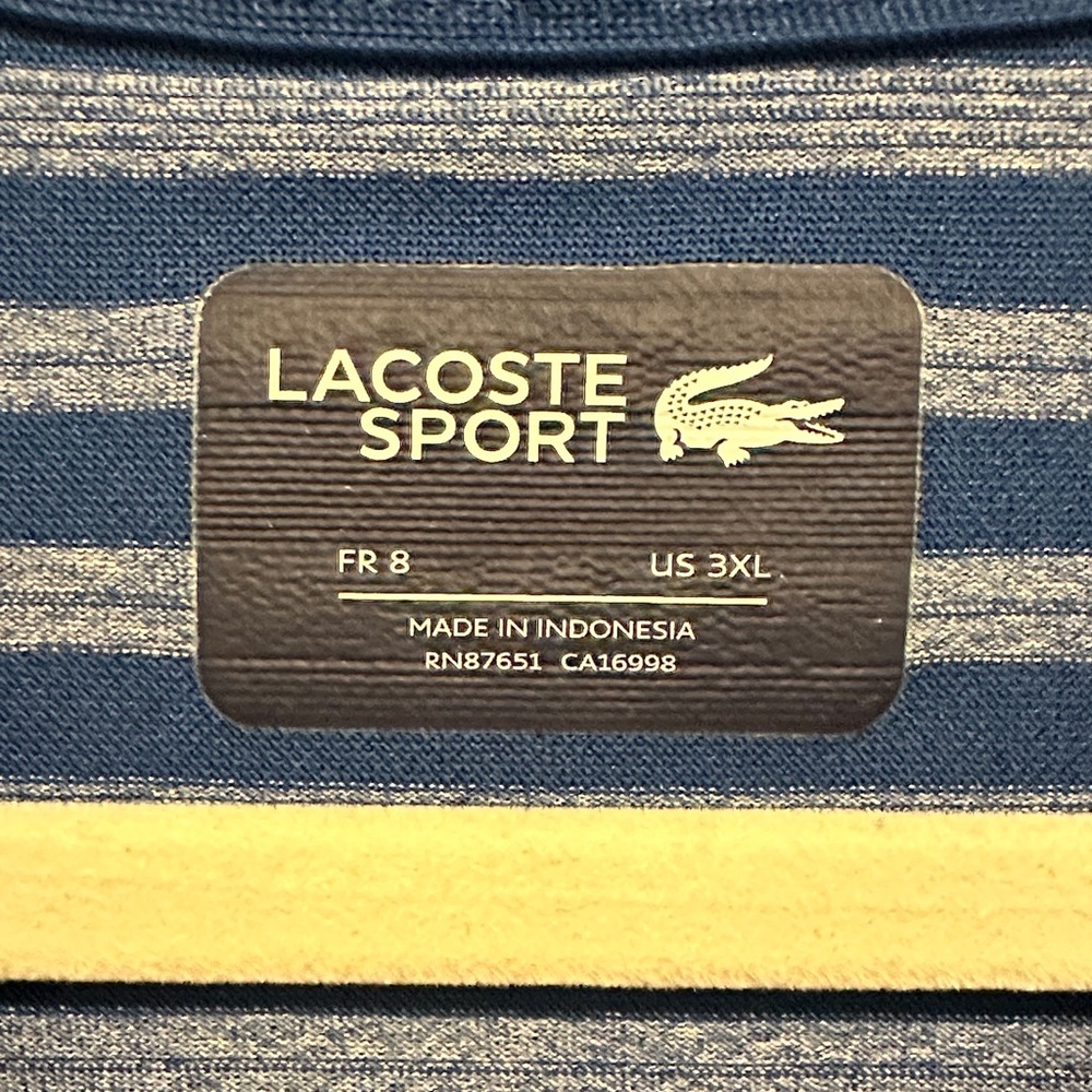 Lacoste Men's Navy and Gray Striped Polo Shirt - Picture 2 of 5